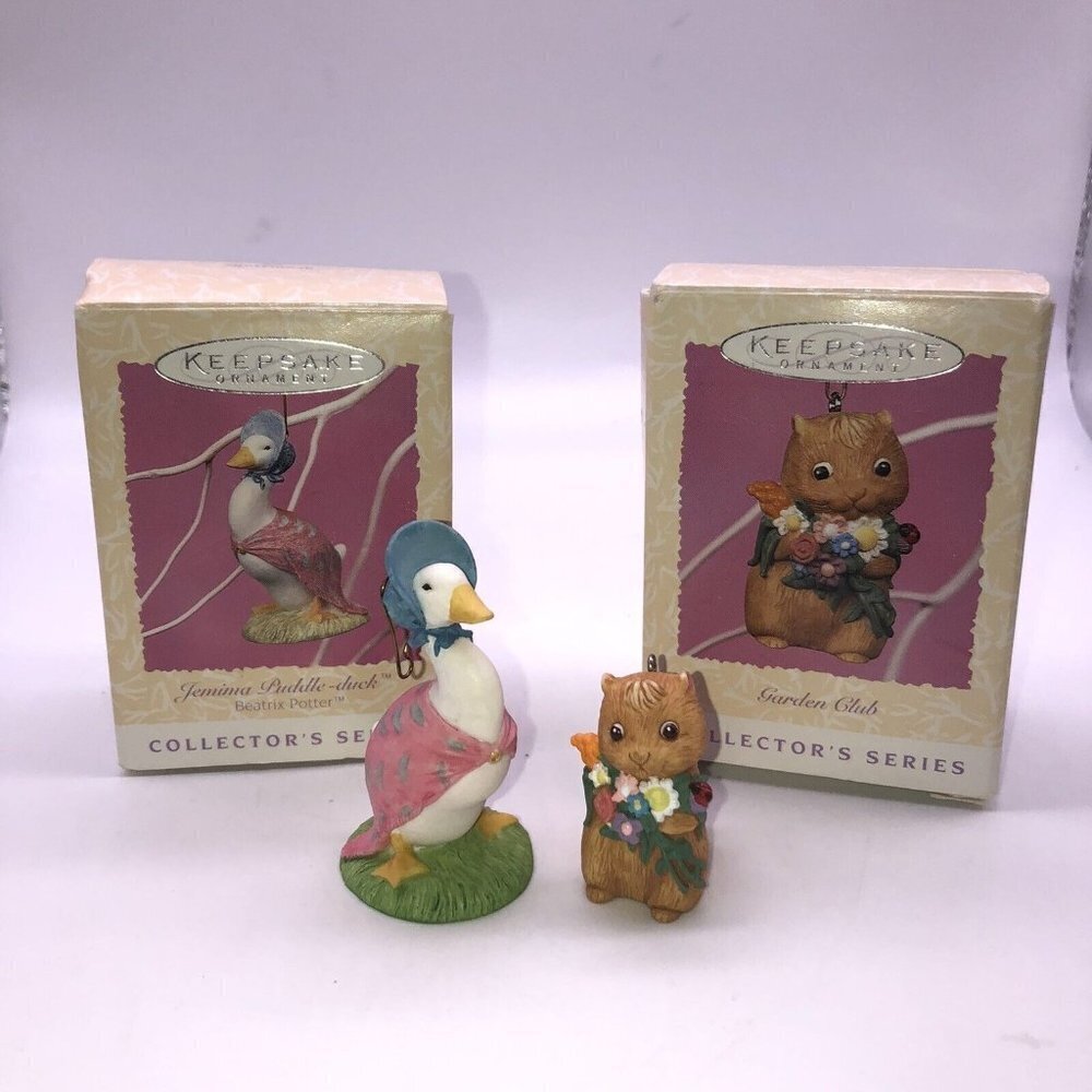 2 Hallmark Easter Ornaments Jemima Puddle Duck & Garden Club Beatrix Potter 1997